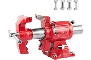 COGNATIVE Upgraded UPG 5-Inch Terminal Location Bench Vise with Ductile Iron Bench Vise 360° Multi-Purpose Bench Vice with Anvil and Positioning Pins, Clamp force 8800lbs, Red