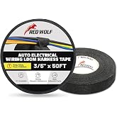RED WOLF Wire Loom Harness Cloth Tape Electric Self-Adhesive Fabric Tape High Temp for Automobile Electrical Harness Wrap Noise Damping Protection Insulation Cable Fixed 2 Rolls Black 3/5 Inch x 50FT