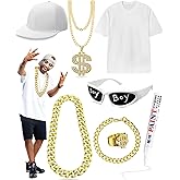 Maiteenly 8 Pcs Hip Hop Rapper Costume Kit 2000s 80s 90s Accessories Outfit for Men Women Adult