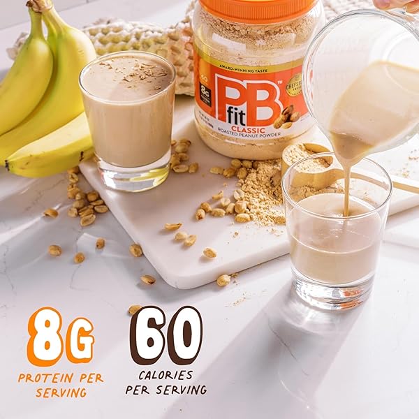 PBFIT 30 OUNCE CLASSIC PEANUT BUTTER POWDER, POWDERED PEANUT BUTTER SPREAD FROM REAL ROASTED PEANUTS, 8G OF PROTEIN 8% DV, GLUTEN-FREE, 60 CALORIES, 87% LESS FAT (PACK OF 1)