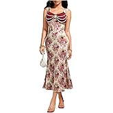 GORGLITTER Women's Lace Floral Tea Party Vintage Maxi Dress Summer Graduation Cocktail Wedding Guest Fishtail Sundress