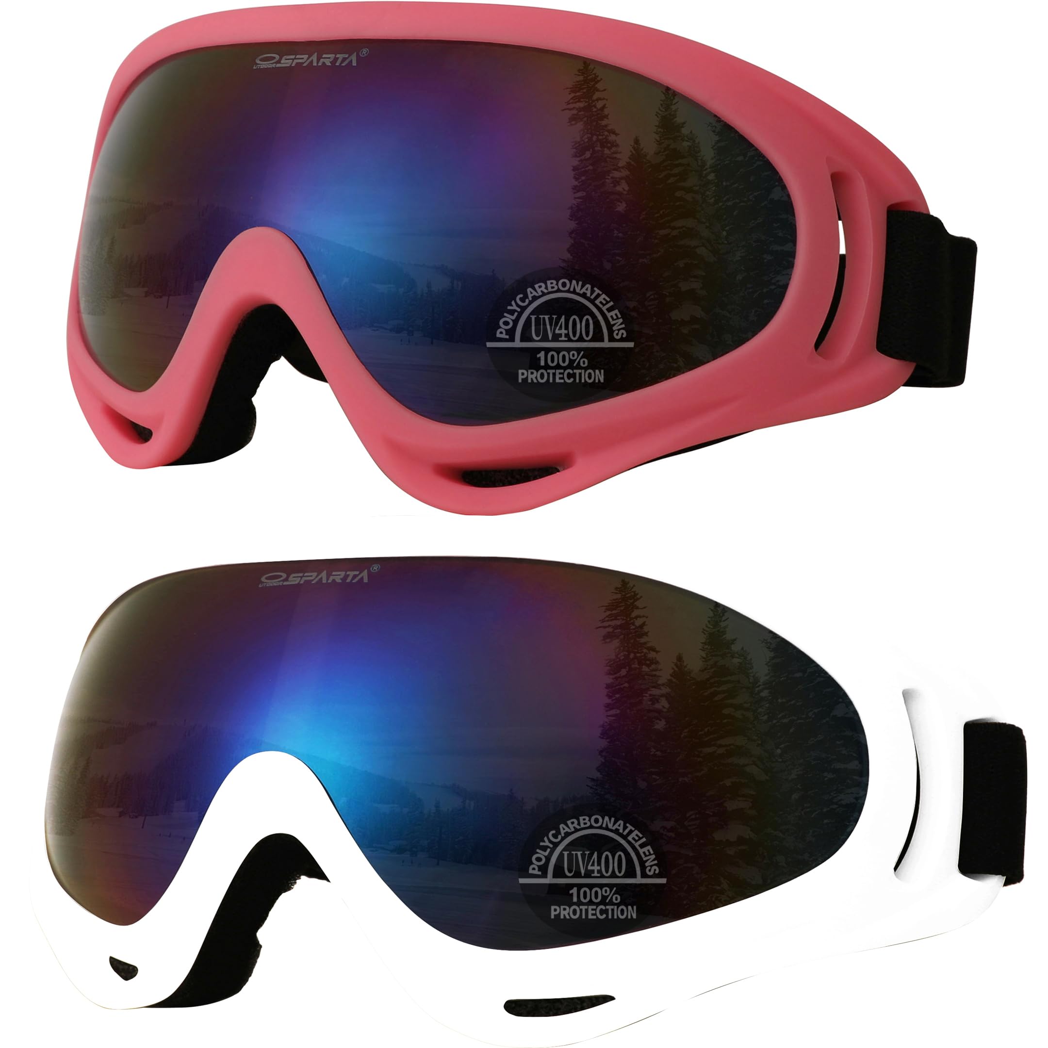 OUTDOORSPARTA 2-Pack Ski Goggles (4. Pink Frame, Multiple Color Lens; White Frame, Multiple Color Lens) — image 1