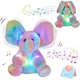 Glow Guards 12'' Light up Peek-a-Boo Elephant Stuffed Animal Musical Rainbow Elephant Singing Stuffed Animal Electric Interactive Toys Christmas Holiday Birthday Gifts for Toddler Kids