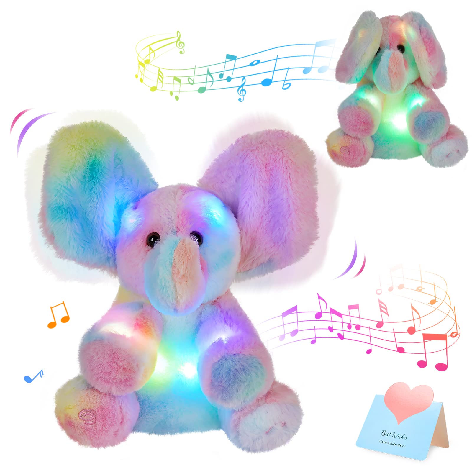 Photo 1 of Glow Guards 12'' Light up Peek-a-Boo Elephant Stuffed Animal Musical Rainbow Elephant Singing Stuffed Animal Electric Interactive Toys Christmas Holiday Birthday Gifts for Toddler Kids