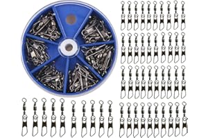 AGOOL Barrel Swivel Snap Kit - 50pcs Barrel Swivels with Safety Snaps High Strength Fishing Quick Connect Snap Swivels with Solid Ring Fishing Tackle Accessories Box Kit Size 4#,6#,8#,10#,12#,14#
