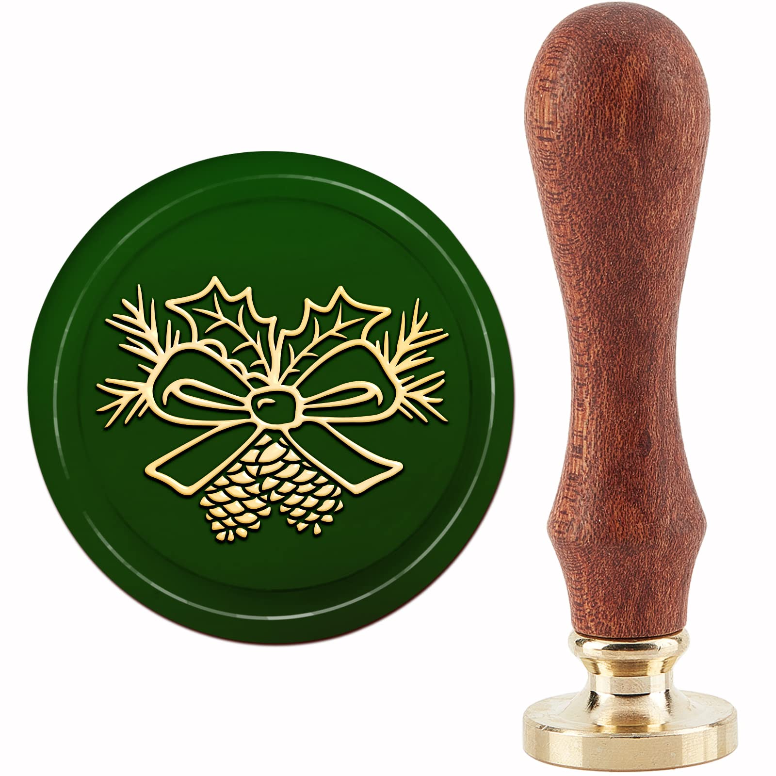 CRASPIRE Christmas Bow Wax Seal Stamp Pine Cones Mistletoe Sealing X'MAS EVE 30mm 1.18inch Removable Brass Head with Wooden Handle Invitations Greeting Cards Wrap — image 1