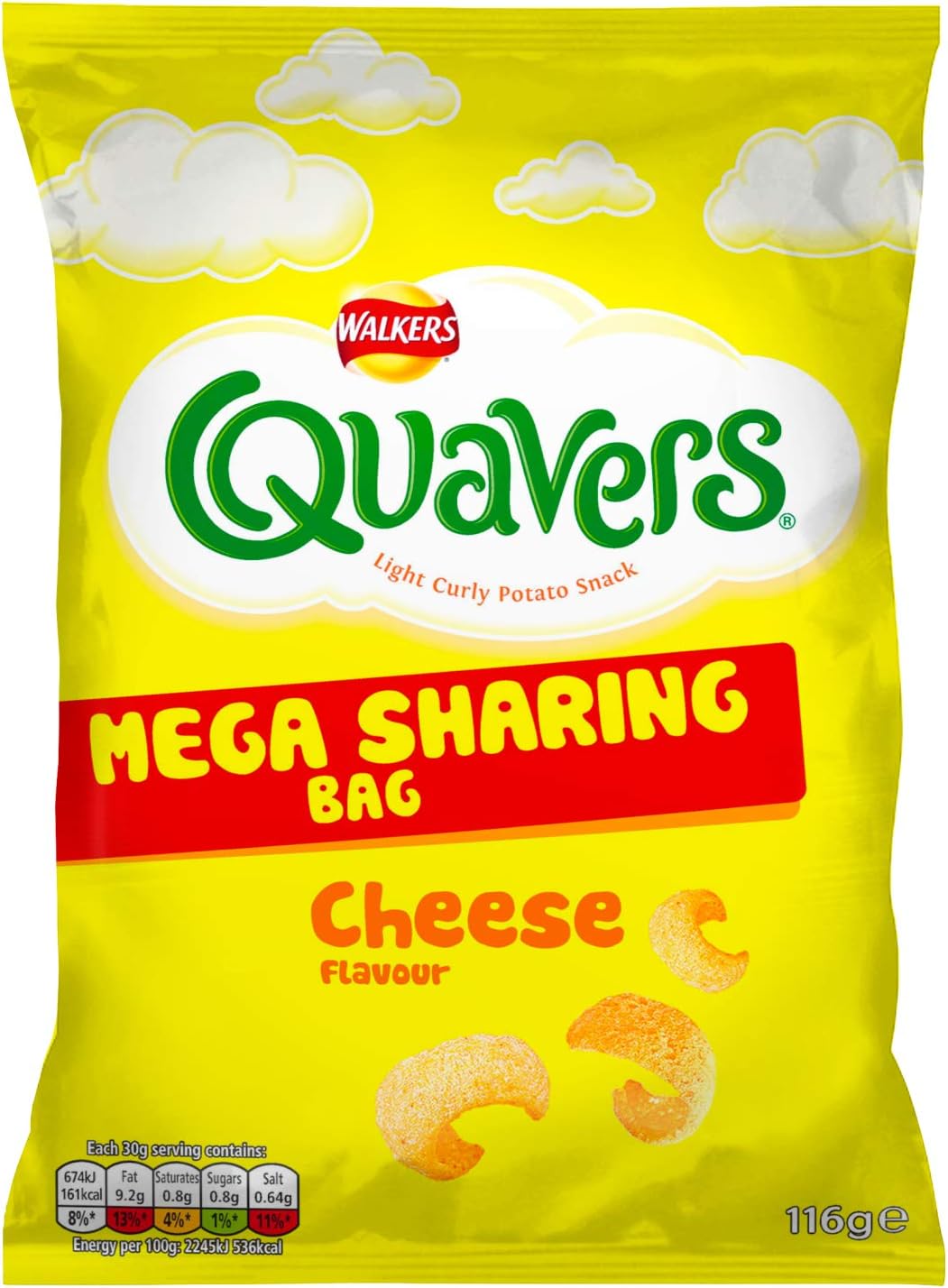 Walkers Quavers Cheese Snacks Case Pack, 12 x 116 g, Pack of 1 Amazon