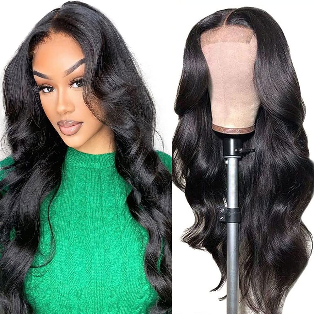 150% Density HD Transparent Body Wave Lace Front Wigs Human Hair Pre Plucked with Baby Hair Glueless Lace Closure Wigs 4x4 Brazilian Virgin Human Hair Wigs for Women 20 Inch Natural Color