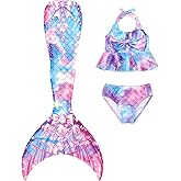 Girls Mermaid Swimsuit Kids 3PCS Halter Bikini with Bow Cute Beach Bathing Suit 4-10Y