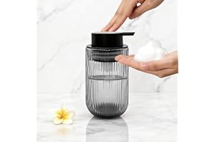 SEICASAYA 400ml Stylish Fluted Glass Foam Soap Dispenser for Kitchen Sink and Bathroom Vanity (Dark Grey)