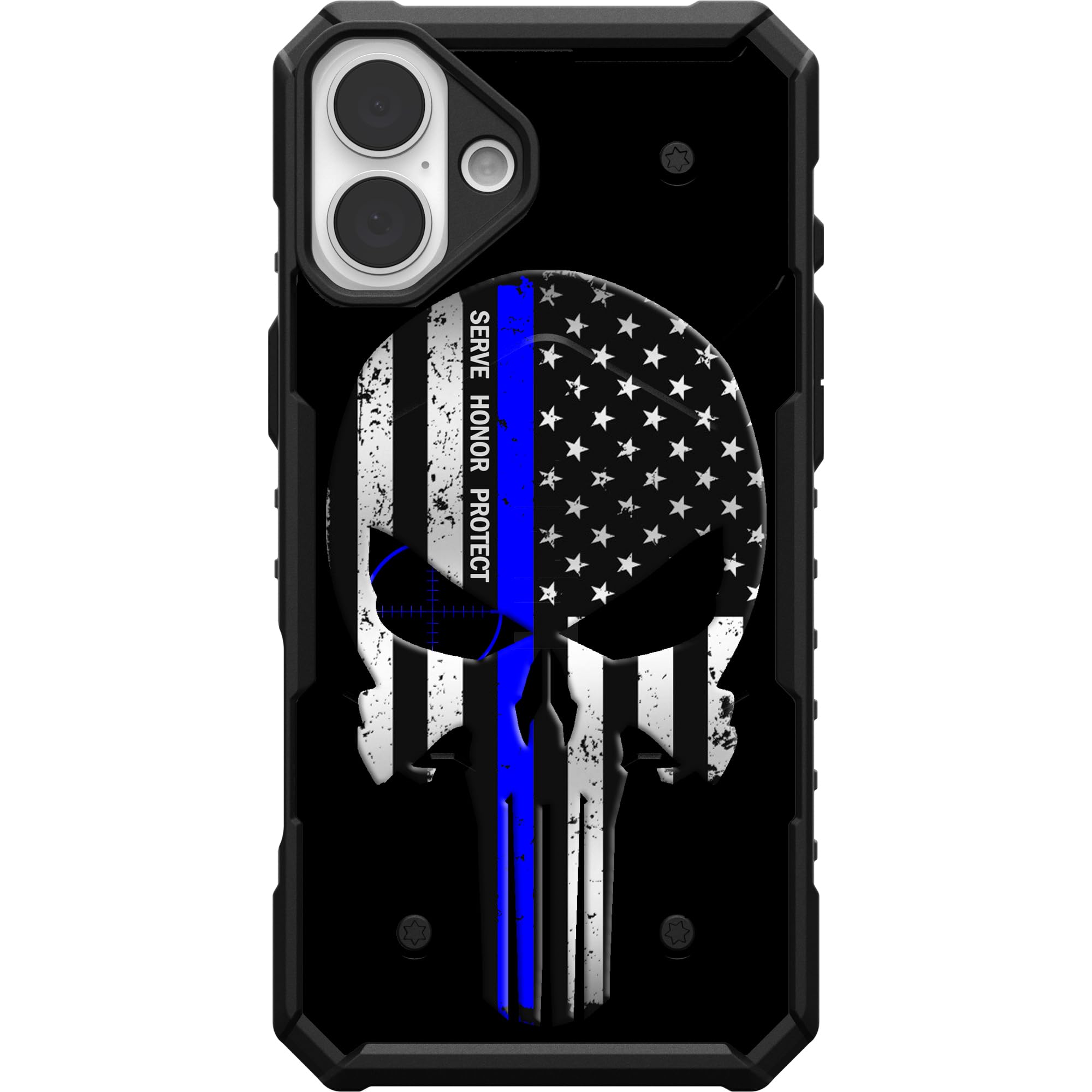 EGO TACTICAL UAG Urban Armor Gear case Compatible with MagSafe for iPhone 16 [6.1" Screen] Limited Edition Printed in The USA Serve, Honor, Protect - Thin Blue Line Punisher