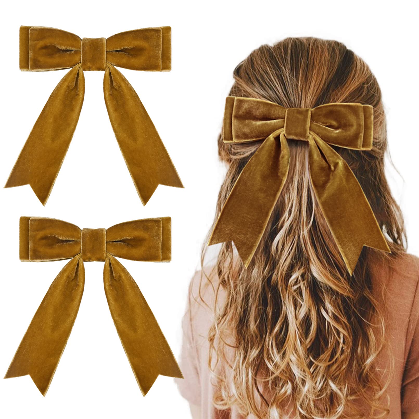 Photo 1 of 2PCS 5" Velvet Brown Hair Bows Girls Hair Clips Ponytail Holder Accessories for Girls Toddlers