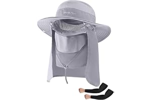 SEEKTOP Fishing Hat for Men & Women, Outdoor UV Sun Protection Wide Brim Hat with Face Cover & Neck Flap for Hiking Beach Hats