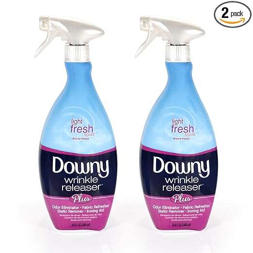 Downy Wrinkle Release Spray Plus, Static Remover, Odor Eliminator, Fabric Refresher and Ironing Aid, Light Fresh Scent, 33.8 Fluid Ounce (Pack of 2)