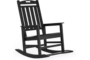 LOUNZY Outdoor Rocking Chair, HDPE Patio Rocking Chair with Footboard for Adults, All Weather Heavy Duty Front Porch Rocker, Black