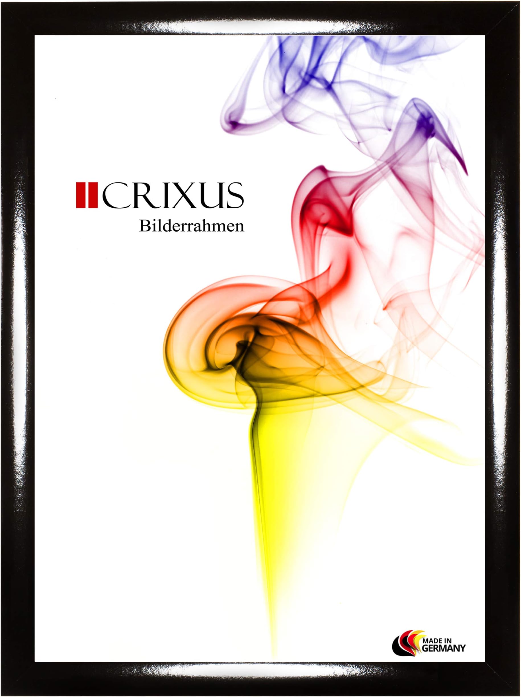 Crixus35 picture photo frame for 70 x 97 cm pictures, color: Black glossy, custom-made with anti-reflective acrylic glass and MDF rear panel, frame width: 35mm, outside dimension: 76,9 x 103,9 cm