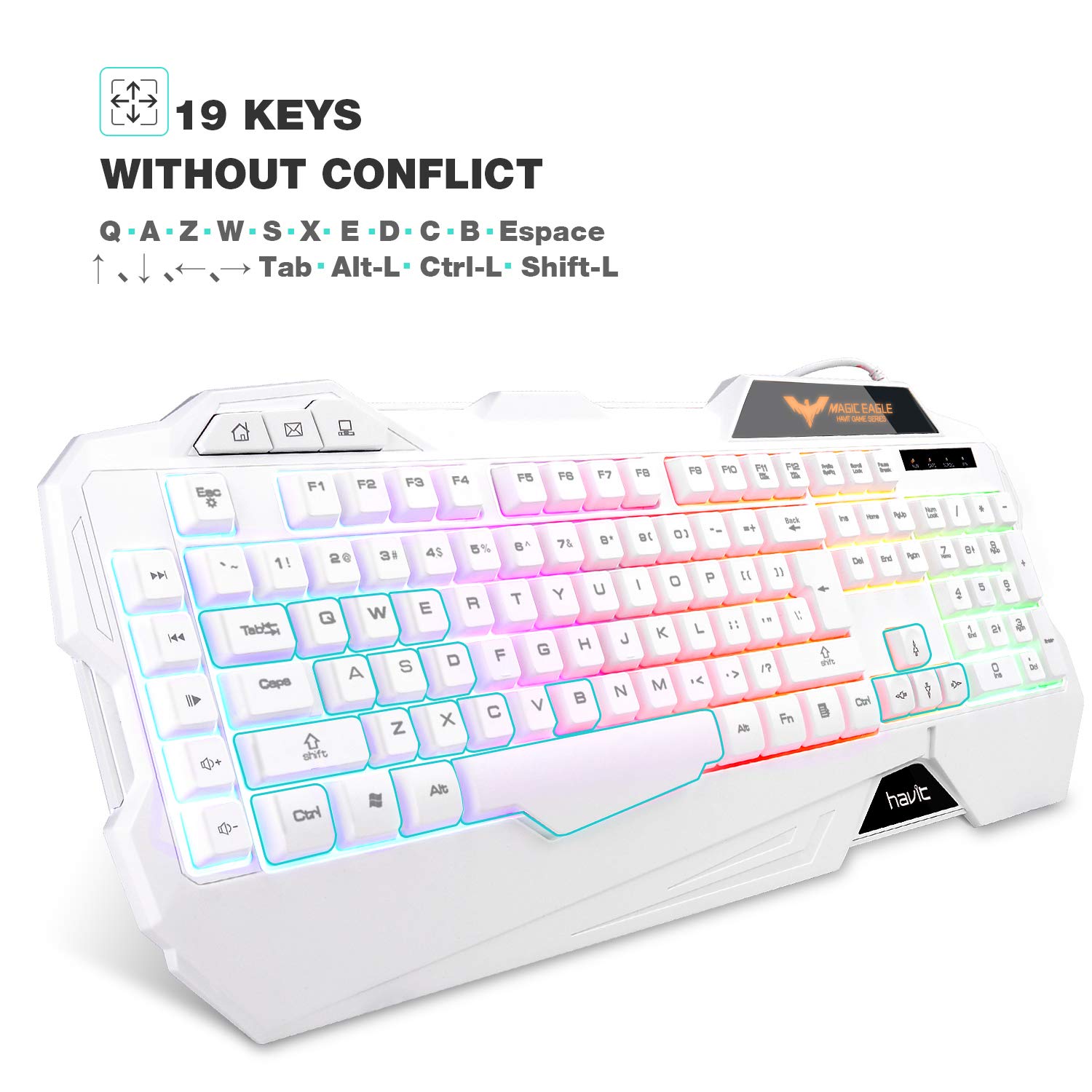 Havit Keyboard Rainbow Backlit Wired Gaming Keyboard Mouse Combo, LED