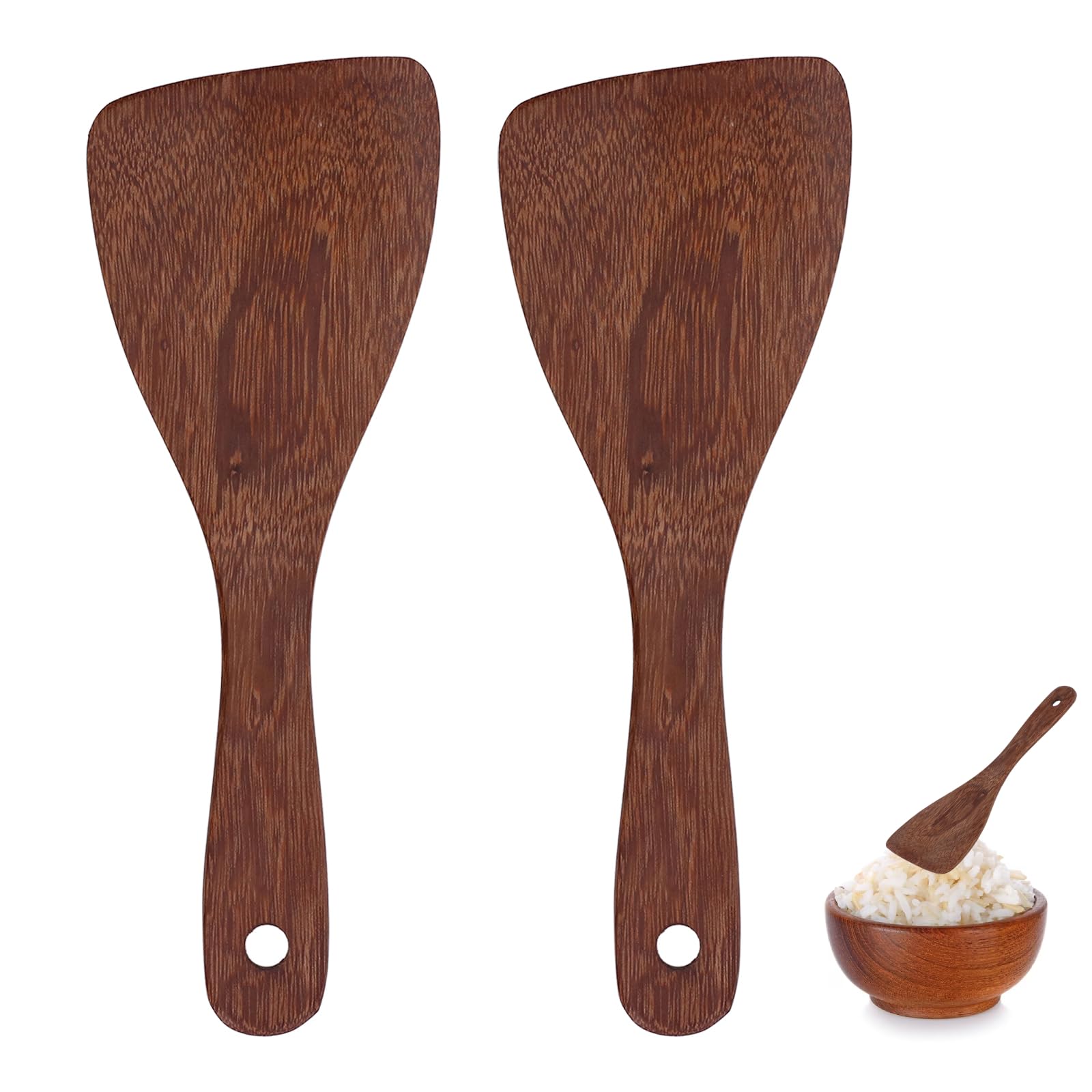 Wooden Rice Paddle, 2Pcs Rice Spoon Scooper Spatula for Serving-Rice (22cm)