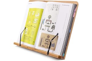 Large A+ (15.4 x 11) Inch XL Bamboo Book Stands & Holders for Reading Hands Free in Bed,Cookbook,Textbook,Law,with 6 Adjustab