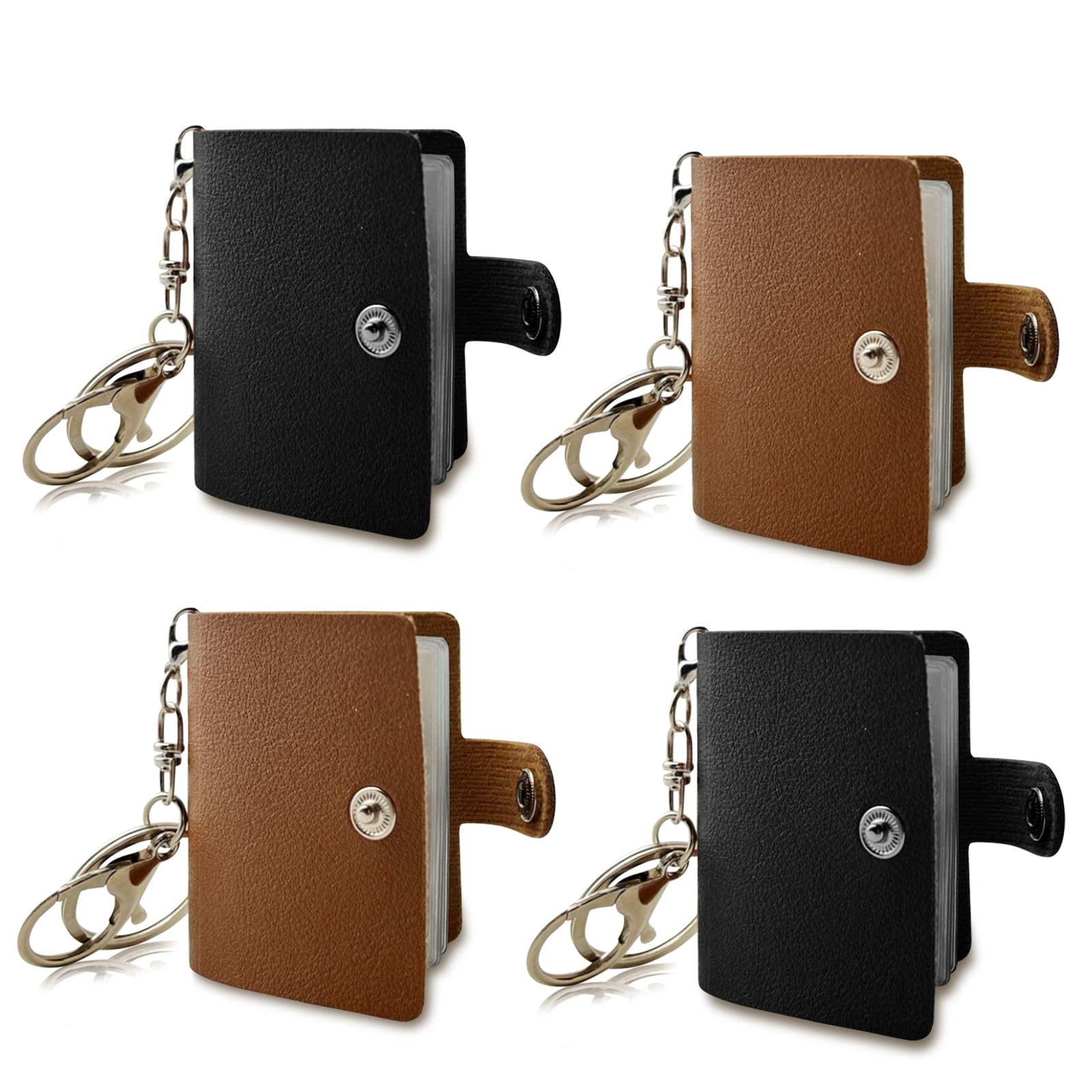 4 PCS Small Photo Album, Leather Photocard Binder Memory Picture Keyrings Photocard Holder Keychain with Split Ring Mini Album for Cards Picture Cards ID Photo