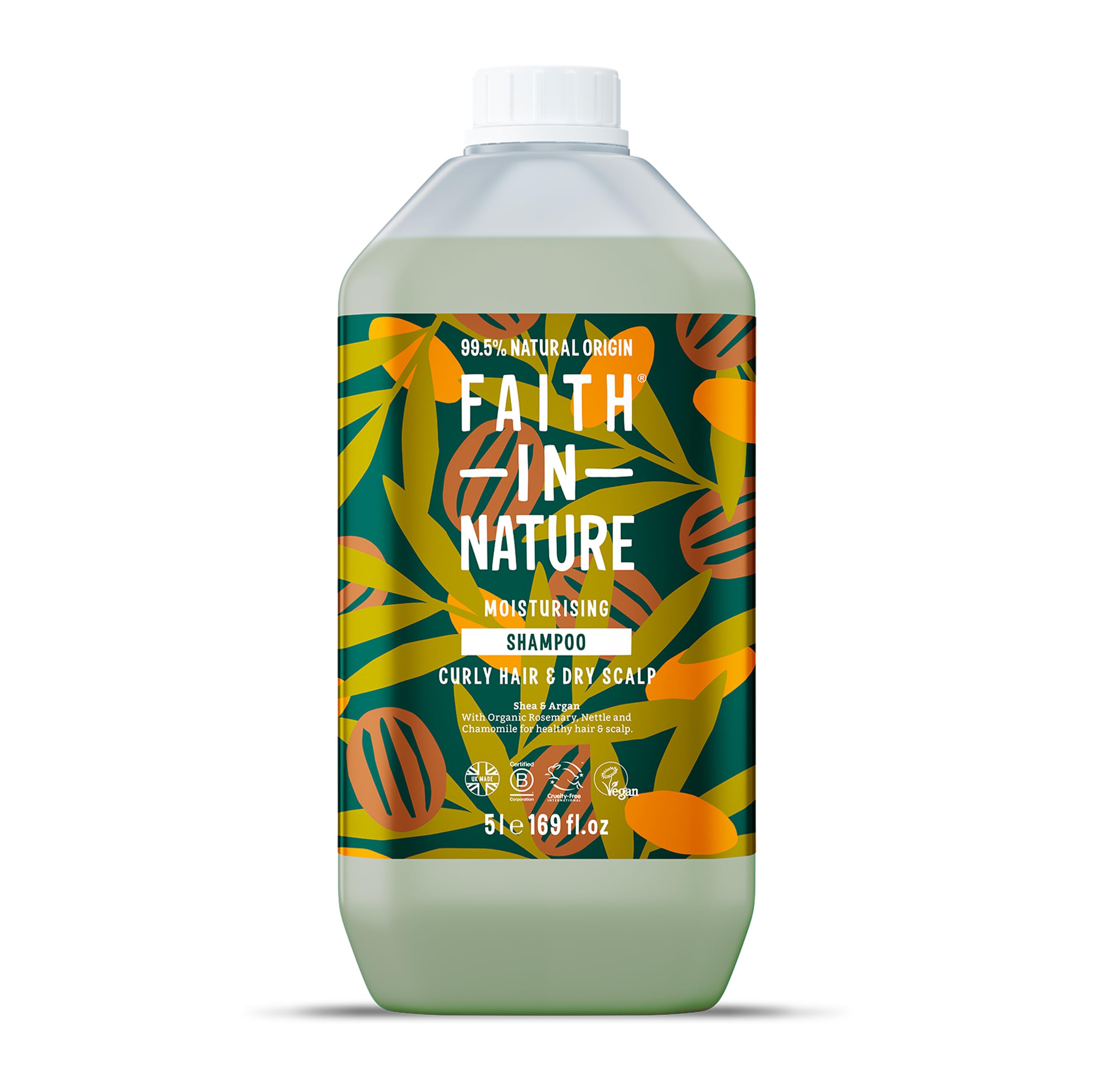 Faith In Nature Natural Shea & Argan Shampoo, Moisturising for Curly Hair & Dry Scalp, Vegan & Cruelty Free, No SLS, Silicones or Parabens, 5L Refill Pack — image 1
