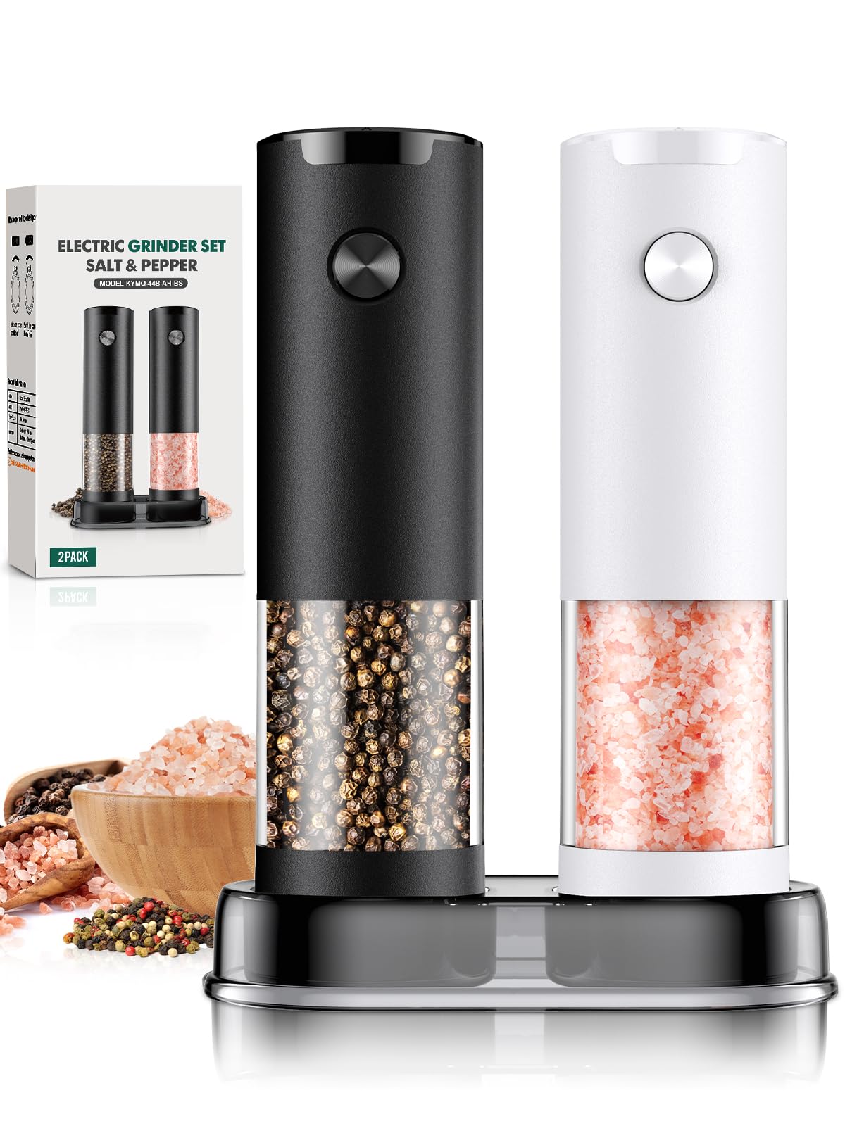 Photo 1 of Electric Salt and Pepper Grinder Set Automatic Battery Pepper Mill Shakers Adjustable Coarseness Easy Filling Upgraded Larger Capacity with Led (2 Pack Black/White?