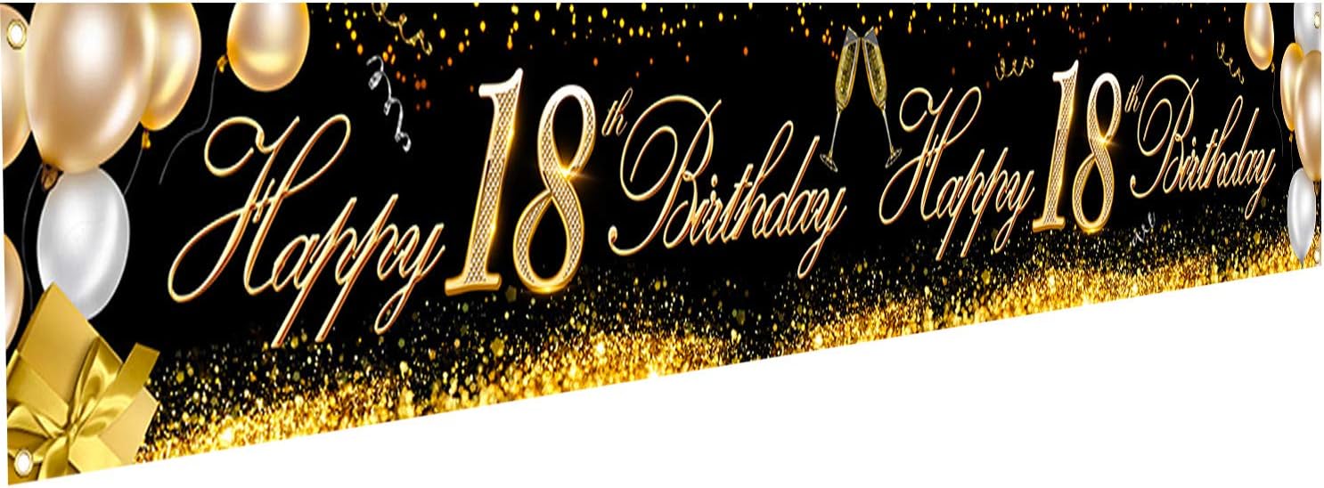HOWAF Long Happy 18th Birthday Banner Decoration Black Gold, Banner for 18th Birthday Decoration Backdrop Garden Table Wall - Image 3