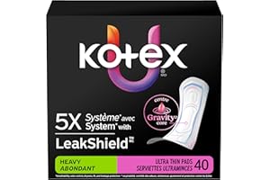 Kotex Ultra Thin Pads, Heavy Absorbency, 40 Count (Packaging May Vary)