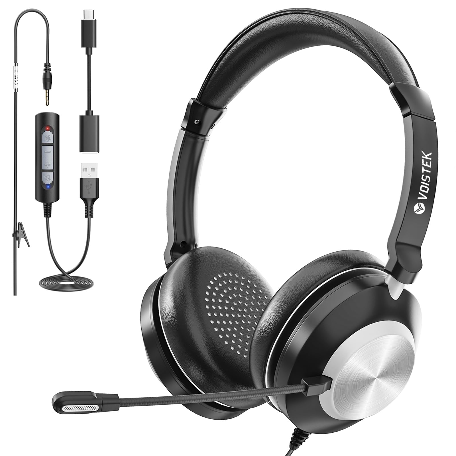 Photo 1 of USB Headset with Microphone for PC, Computer Laptop Wired Headset with Noise Cancelling Mic & Volume Controls, for Home Office Work Video Meeting Online Classes Skype Zoom