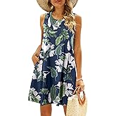 SimpleFun Summer Dresses for Women Beach Floral Tshirt Sundress Casual Pockets Boho Tank Dress
