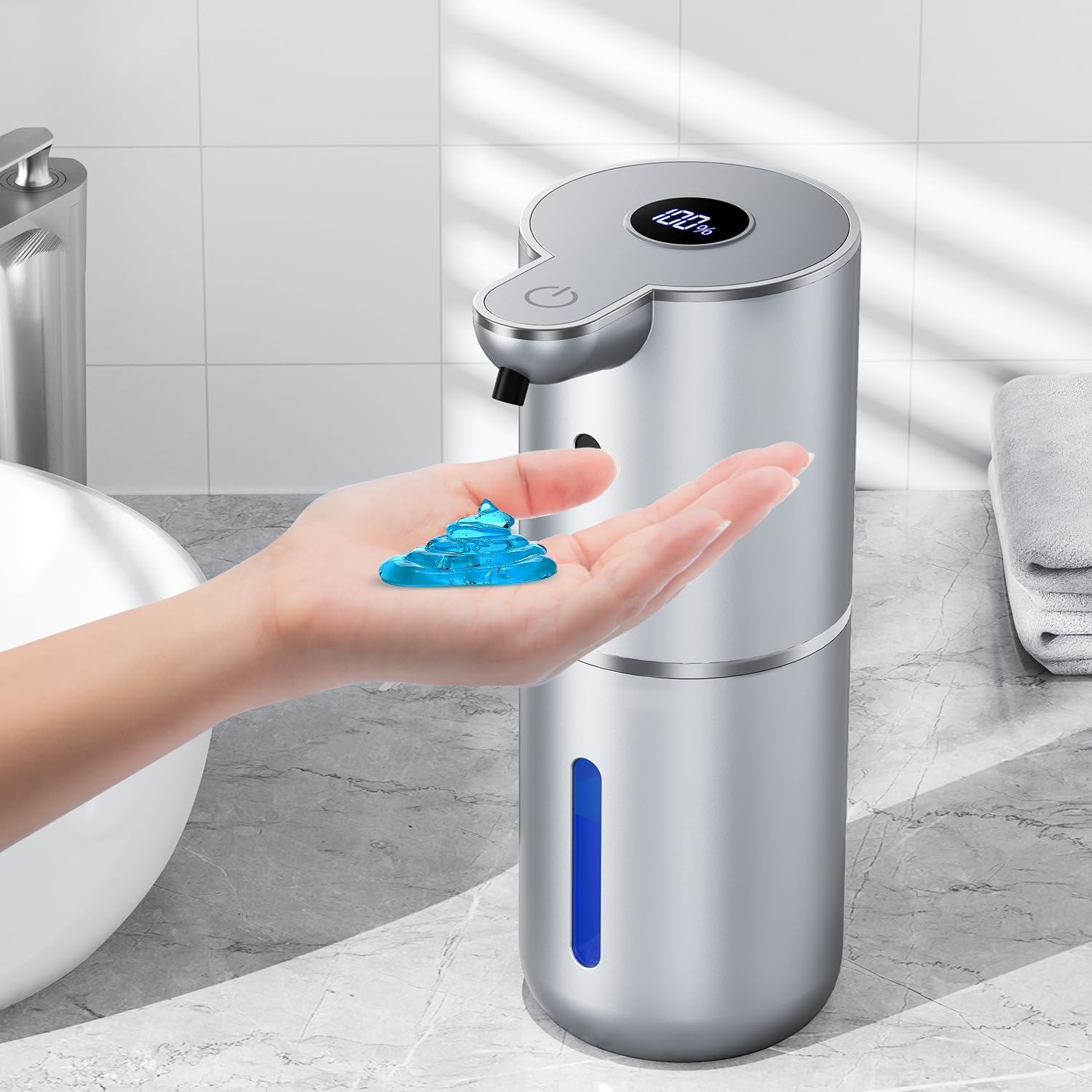 Fachixy Automatic Soap Dispenser with Digital Display,Rechargeable Wall Mounted Touchless Soap Dispenser,6 Adjustable Level,380ml,IPX5 Waterproof Liquid Soap Dispenser for Bathroom,Kitchen