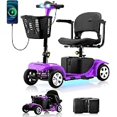 Mobility Scooters for Seniors Adults, 15 Mile Electric Mobility Scooter | Detachable Battery, 4 Wheels Foldable Mobility Scooter with LED Headlights and USB Charging Port, 300 lbs Capacity (Purple)