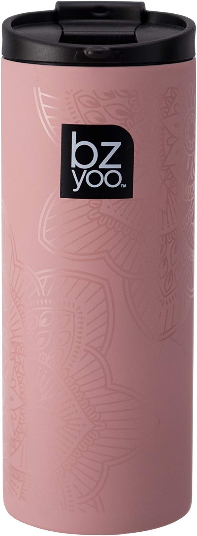 bzyooBrew 12oz Stainless Vacuum Insulated Skinny Tumbler Coffee Drinking Mug Water Thermal Bottle with Leak Proof Lid for Everyday Use Holiday Gifts (La La Mandala Dusty Pink)