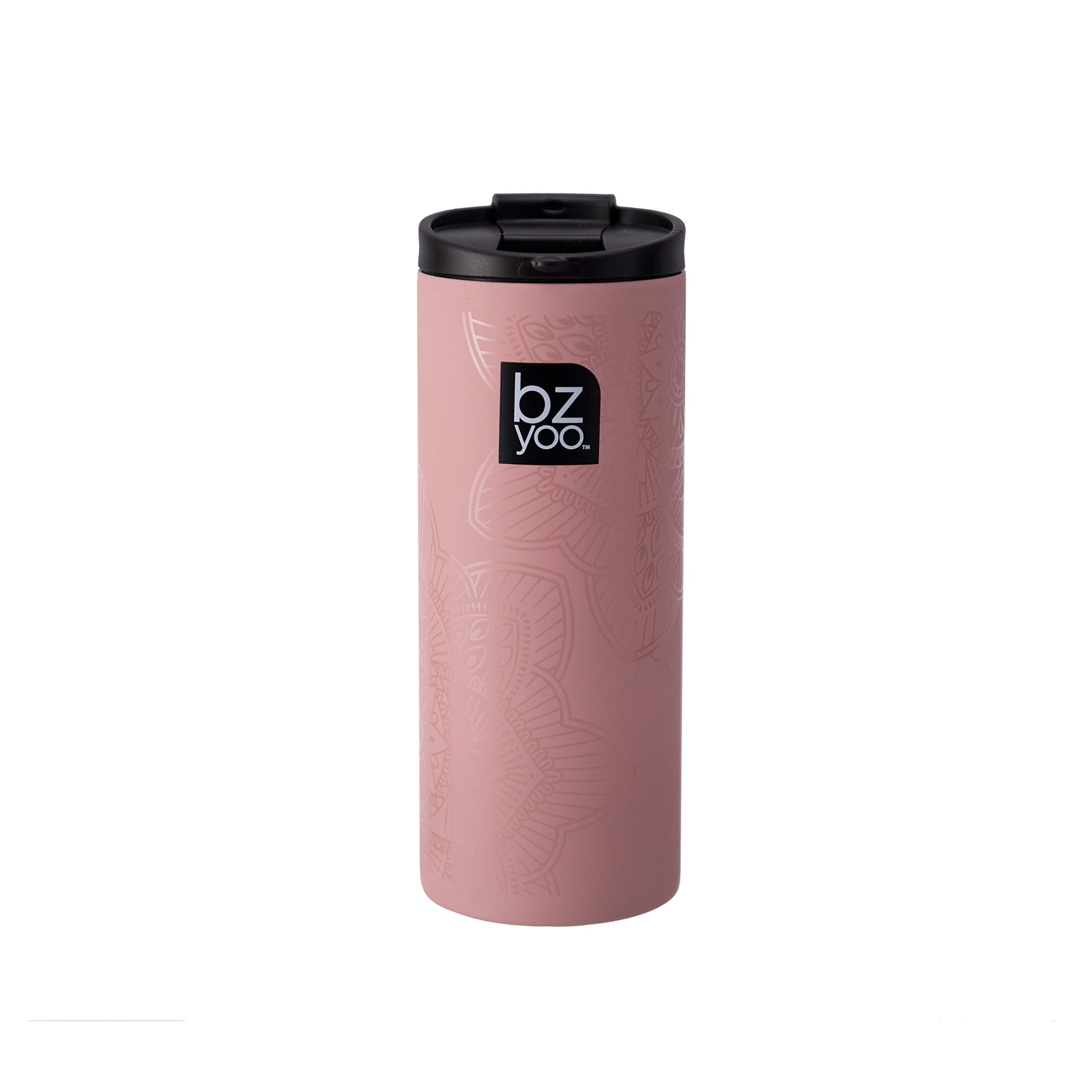bzyooBrew 12oz Stainless Vacuum Insulated Skinny Tumbler Coffee Drinking Mug Water Thermal Bottle with Leak Proof Lid for Everyday Use Holiday Gifts (La La Mandala Dusty Pink)