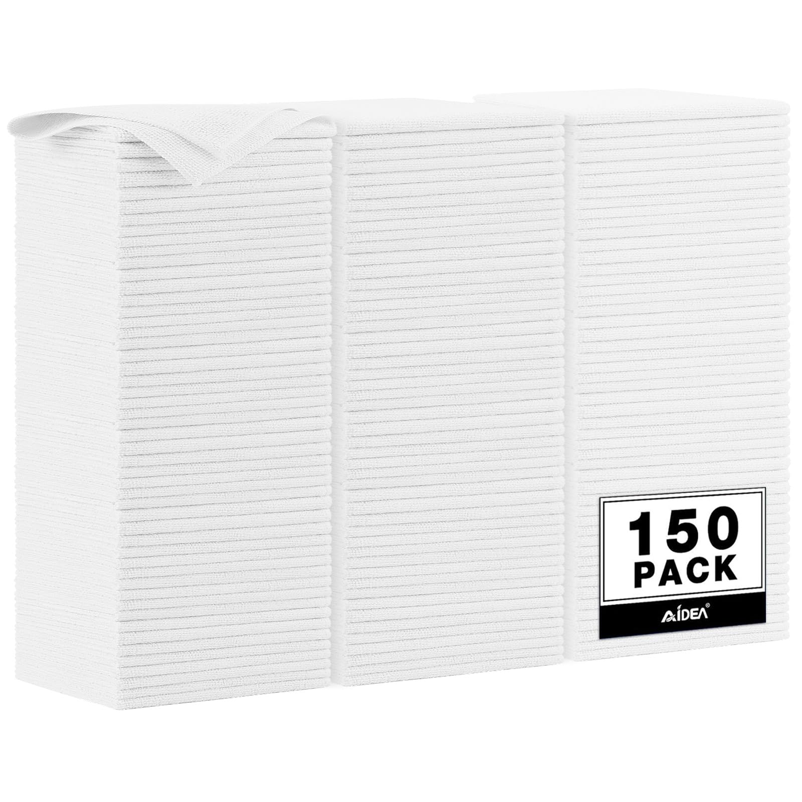 Photo 1 of AIDEA Microfiber Cleaning Cloth White 150PK, Microfiber Towels for Cars, Premium Car Cloth, Dusting Cloths Lint Free Cleaning Rags for SUVs, House, Kitchen, Window, Workshops,12×12"