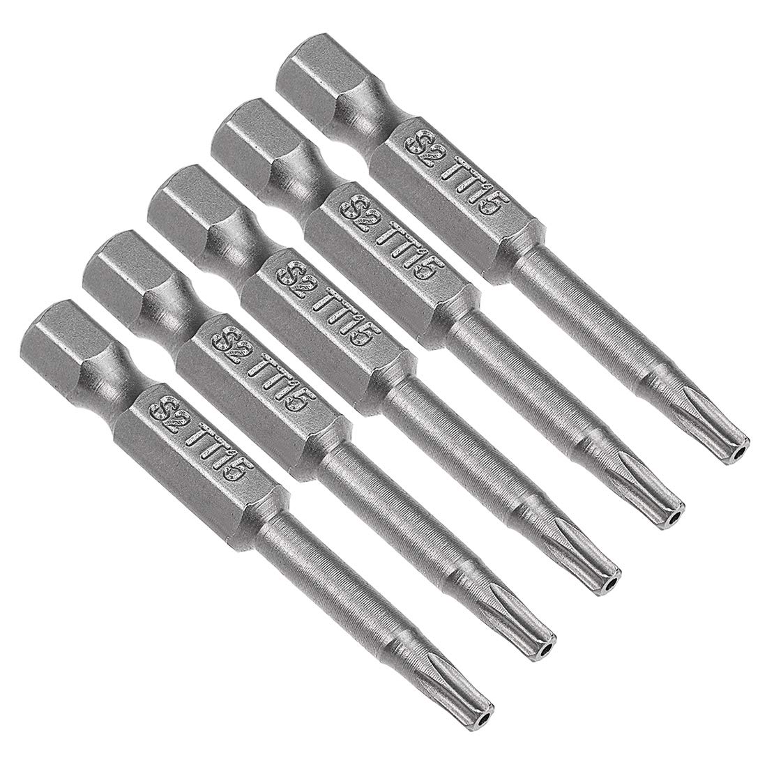 sourcing map 5 Pcs T15 Magnetic Torx Screwdriver Bits, 1/4 Inch Hex Shank 2-inch Length S2 Security Tamper Proof Screw Driver Kit Tools