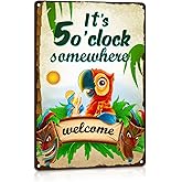 ALREAR Tiki Bar Decor, It's 5 O'Clock Somewhere Metal Tin Sign Vintage, Patio Decoration 8x12 Inch