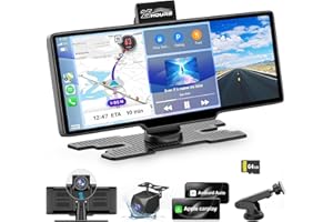 25HOURS HK3 Carplay Screen for Car, 10.26’’ Wireless Apple Carplay & Android Auto Screen with 4K Dash Cam, 1080P Backup Camera, Car Play Audio Receivers, GPS Navigation/Mirror Link/Bluetooth/FM/Voice Control