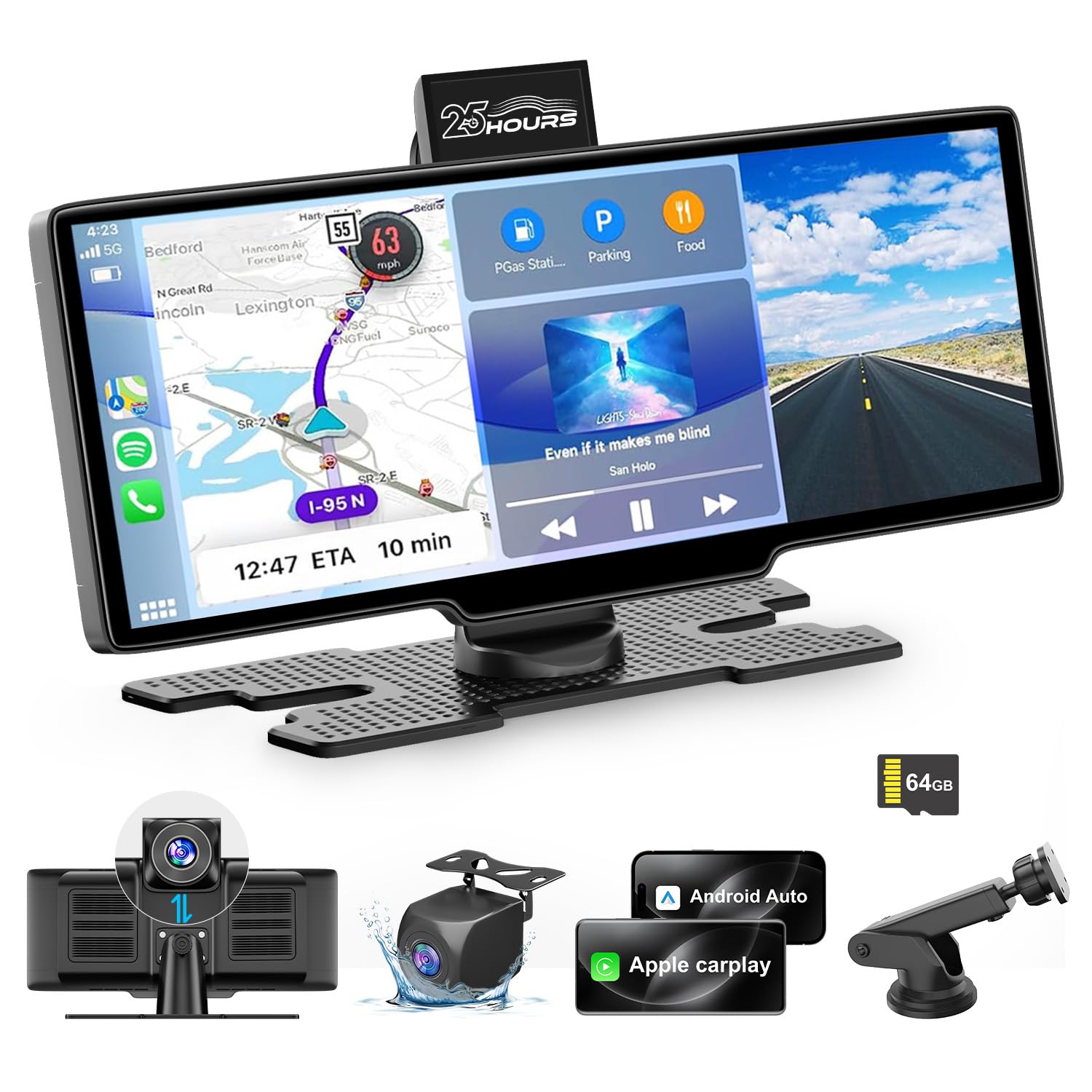 Photo 1 of HK3 Apple Carplay Screen for Car, 10.26’’ Wireless CarPlay & Android Auto Screen with 4K Dash Cam, 1080P Backup Camera, Car Play Audio Receivers, GPS Navigation/Mirror Link/Bluetooth/FM/Voice Control