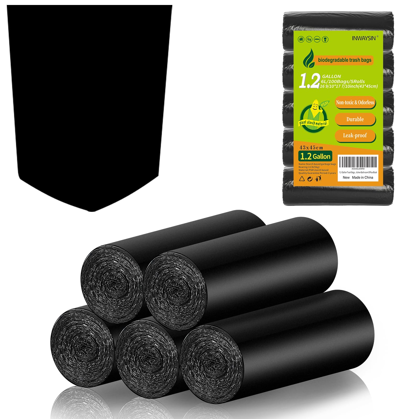 Photo 1 of 1.2-Gallon Trash Bags Small Garbage-Bags - 100 Counts Disposable Mini Size Biodegradable Unscented Black Bulk Can Liners Tiny Recycling for Kitchen Bathroom Office