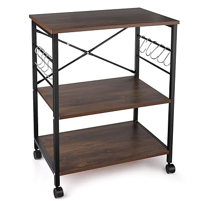 BATHWA 3-Tier Industrial Kitchen Baker’s Rack with Casters, Brown