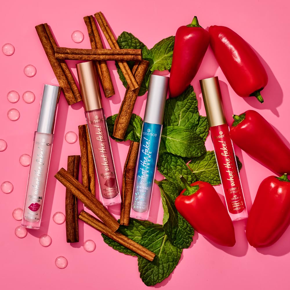 essence | What the Fake! Extreme Plumping Lip Filler (02 | Ice Ice Baby) | Glossy, Non-Sticky Finish with Peppermint Oil, Hyaluronic Acid, & Vitamin E | Vegan & Cruelty Free