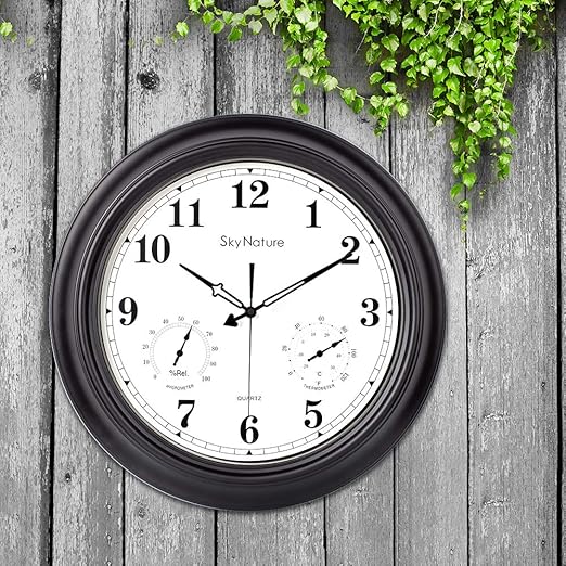 Large Outdoor Clock, 45cm Garden Clock with Temperature and Humidity