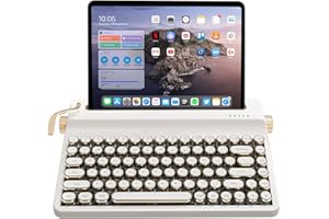 YUNZII QL75 Wireless Typewriter Hot Swap Retro Mechanical Keyboard,Punk Round Keycaps,RGB Backlit QMK/VIA Programmable, Multi-Device Keyboard with 2.4GHz/Type-C/BT5.0 (White, Onyx Switch)