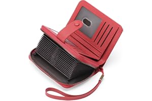 GAEKEAO Leather Credit Card Holder Wallet for Women RFID Blocking Large Capacity Bifold Zipper Card Case Organizer with Wristlet 32 Slots