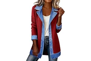 Womens Corduroy Button Down Jacket Casual Long Sleeve Jean Shirts Oversized Denim Patchwork Tops Jackets Shackets