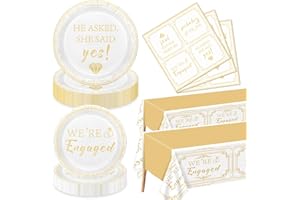 122 Pieces Happy Engagement Party Decorations - Including Engagement Paper Plates, She Said Yes Napkins, and Engaged Tableclo