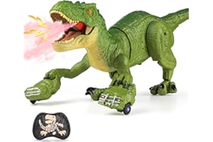 HAYXUN RC Tyrannosaurus Rex Dinosaur Toys for Kids 3-5, 5-7, 8-12, Remote Control T Rex Dino Robot Toy with Spray, Roar & Light, Birthday for 3 4 5 6 7 8 9 10 11 12 Year Old Boys (Green)