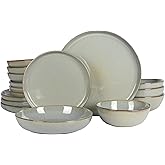 Gibson Elite Berea 16 Piece (Service for 4) Plates and Bowls Reactive Glaze Round Dishes Stoneware Ceramic Dinnerware Set -Green