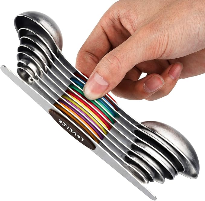 Measuring Spoons Set of 8 Stainless Steel Stackable Dual Sided